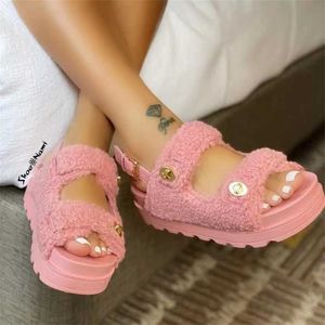 New Fashion Home Shose Women Sandals New Outdoor Comfortable Plush Open Toe Thick Large Roman Shoes