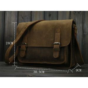 2024 Vintage Crazy Horse Leather Men Shoulder Bag Crossbody Men Messenger Genuine Male Leisure Cowhide