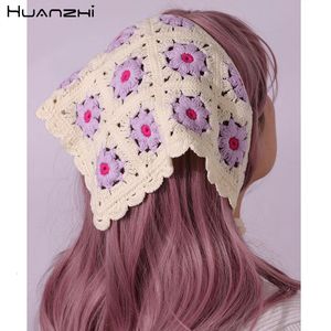 Bandanas Durag Checker Crochet Triangle Hair Scarf Knitted Headband Turban Bandana Y2K Head Wrap For Daily Hair Accessories HUANZHI 230323