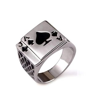 Серебряное покерное кольцо для мужчин Ace of Spades Finger Ring Man Black Jack Ring