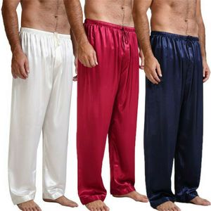 Calça masculina calças casuais calças soltas cetim pijamas roupas de noite de pijamas de pijama de pijama de pijama sono calça 230324