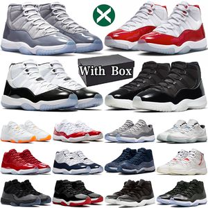 Med Box 11 Retro Basketball Shoes Jumpman 11s Män Kvinnor Cherry Midnight Navy Cool Grey 25th Anniversary Space Jam Mens Womens Outdoor Sports Trainers Sneakers