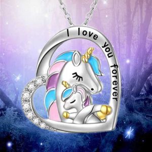 Pendant Necklaces Fashion Heart Mother Child Unicorn Necklace Animal Jewelry Gold Plated Pendant Necklaces for Women Birthday Anniversary Gift Z0324