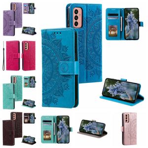 Custodie a portafoglio in pelle per Moto E14 4G G Power 2023 G Stylus 5G G53 Samsung M14 A24 A54 5G A04E A34 A23E Totem in rilievo fiore di pizzo Mandala Datura Holder Flip Cover Pouch