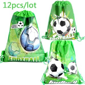 Present wrap 12pcslot fotboll tema ryggsäck grattis på födelsedagsfest icke-vävda tyger fotboll boll dragsko gåvor väska baby shower mochila 230324