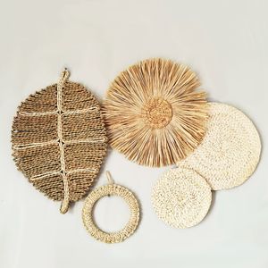 Decorative Objects Figurines Seaweed woven plate home creative straw woven plate decorative hanging plate porch wall woven hanging plate 230324