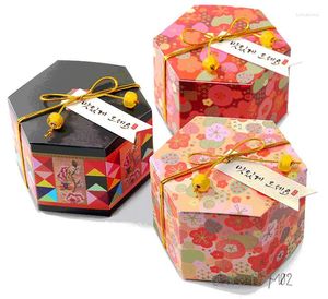 Presentförpackning 50/100 st valentins dag Cherry Blossom Sakura Hexagon Chocolate Candy Box Cake Baking Decoration