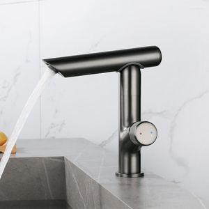 Bathroom Sink Faucets Arrival Gun Grey Basin Rotating Faucet Brass Mixer Taps & Cold Single Round Handle Deck Mount Black/Chrome