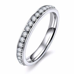 Bandringe Silber Farbe Titan Edelstahl Kristall Eheringe für Frauen CZ Surround Herren Ring Modeschmuck Großhandel AA230530