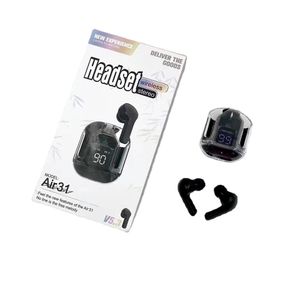 Air31 trådlösa hörlurar Transparent digital skärm TWS Bluetooth 5.3 Earphones Touch Control Sport Headset Stereo Earbuds för mobiltelefon Android iPhone