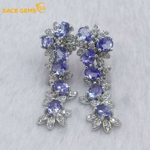 Charm SACE GEMS Fashion Earring for Women 925 Sterling Silver 34MM Tanzanite Stud Earrings Wedding Party Fine Jewelry Eardrop Gift Z0323