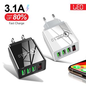 3USB digital display fast charging phone charger 5V 3A US Eu UK standard travel charger multi-function speed adapter