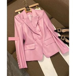 Kadın Ceketleri Frenchstyle Tasarım Sense Mizaç Socialite Moda Takım Ceket Highend Duygu Sonbahar Pu Deri Blazers Katlar 230324