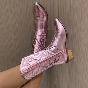 Buty zimowe buty dla kobiet mody botki zachodnie buty cowgirl haft stóp do palców Świetna jakość butów dla kobiet botki 230324