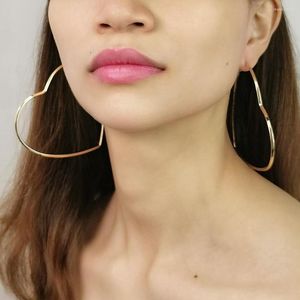 Hoop Earrings Fashion 80mm Heart For Women Statement Metal Geometric Big Simple Trend Jewelry Gold Color