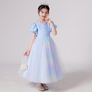 Mädchenkleider ältere Mädchen Pailletten Tüllkleid für Kinder schöne blaue Party Kleid Blume Hochzeit Brautjungfer formelles Kostüm Outfit 14Year