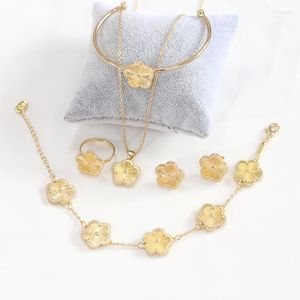 Necklace Earrings Set Design Stainless Steel Chain Geometric Plant Flower Gold Plated Ring Bracelet Women's Butterfly Luxury