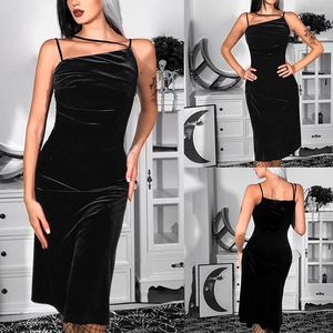 Vestidos casuais Mulheres Velvet Solid Color Dress Suspender