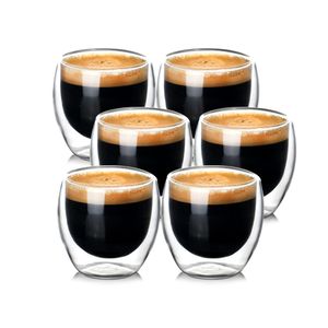 Mugs 80ML Double Wall Glass Cup Transparent Handmade Heat Resistant Tea Drink MINI Whisky Nespresso Espresso Dozen Coffee Set 230324