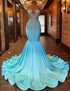 Arabic Aso EBI Mermaid Adustri da ballo Crystals Crystals Blue Evening Second Reception Birthday Gowns