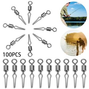 Ami da pesca 100 pezzi girelle in acciaio inossidabile con clip laterale da pesca appeso a scatto ami da pesca connettore crap barile girevole forniture per la pesca P230317