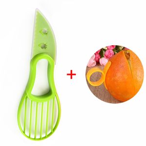 100 pz/lotto 3 In 1 Avocado Affettatrice Verdura Strumenti di Karitè Corer Burro di Frutta Pelapatate Taglierina Separatore di Polpa Coltello di Plastica Gadget Da Cucina