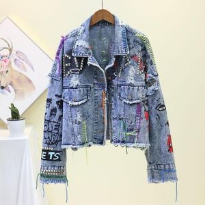 Damenjacken 2023 Harajuku Jeansjacke Frau Mode Wild Street Style Chic Brief Stickerei Denim Übergroßer Mantel X106