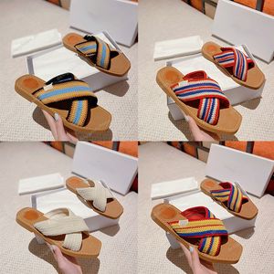 Designer Slippers Women Woody Flat Mules Sandals Slides Sail Canvas White Black Women Outdoor Beach Slipper Shoes Braided Sandal