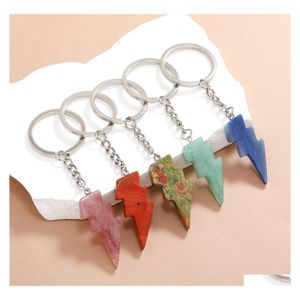 ANELOS PENÍVEL Punk Lightning Shape Pingente Ring Opal Crystal Natural Stone Gem Keychain para homens Acessórios de personalidade Menor Deliv Deliv Dhbam