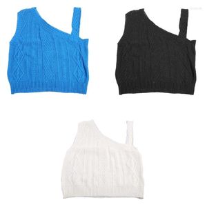 Women's Tanks Korean Style Women Summer Crop For Tank Top Sleeveless Chunky Knitted Oblique Off Shoulder Sweater Vest Shirts Clubw