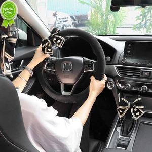 New Knitting Lover Bowknot Universal Car Steering Wheel Cover Soft Plush Steering Wheels Case Cute Women Auto Interior Decoration