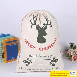 Bolsas de lona de lona orgânica de Natal Bolsa de Papai Noel Sack Sack Sack com renas sacos de doces para crianças