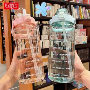 water bottle 2 Liter Water Bottle With Straw Kawaii Cute Drinking Sports Bottles With Time Marker For Girls Water Jug Drinkware Outdoor Cup P230324