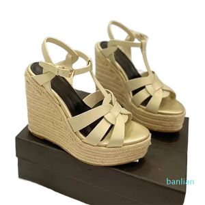 designer high heeled womens sandals classic Leather bottom light rope woven belt fishermans