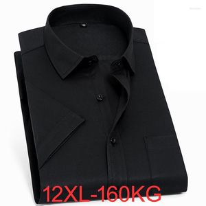 メンズカジュアルシャツ8xl 12xl 7xl夏のメンズソリッドカラー半袖シャツプラスサイズルーズ弾力性ブラックホワイトビジネスワーク