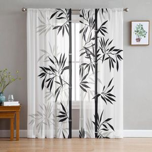 Cortina de cortina preta branca de bambu tule cortinas pura para a sala de estar em estilo chinês cozinha impressa