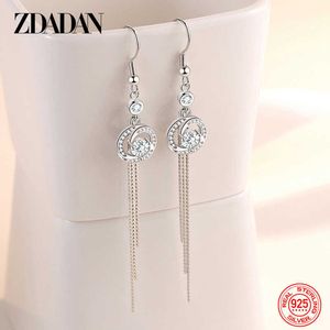 Charm Zdadan 925 Sterling Silver Round Zircon Tassel Longo Brincos para mulheres Jóias de charme Z0323