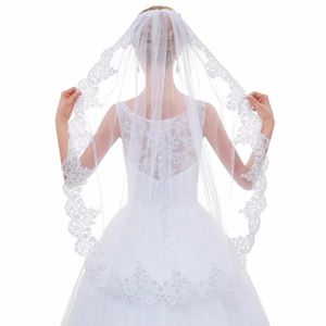Bridal Veils White Ivory Bling One Layers Applique Lace Veil Wedding With Comb Velos De Novia Accessories