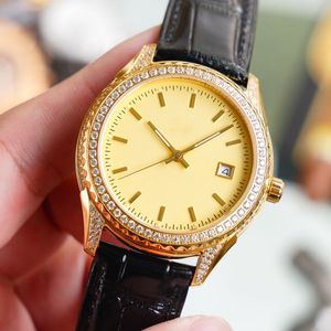 Diamant-Herrenuhr, automatische mechanische Lederarmbanduhren, modische Armbanduhr, Design, Montre De Luxe, 40 mm Golduhr