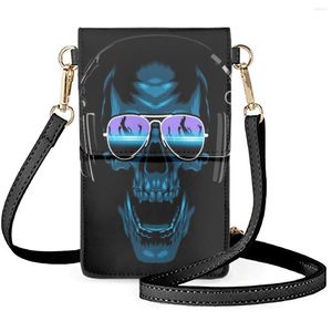 Bolsas de noite forudesigns tendência de moda crânio design celular celular mensageiros femininos mulher drenam bolsas de couro PU durável