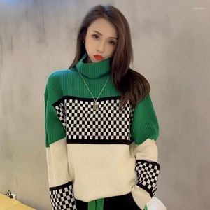 Women's Sweaters Inner Sweater Women 2023 Fashion Checkerboard Pattern Color Matching Pile Collar Self-cultivation All-match