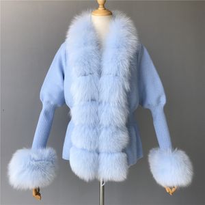 Women's Knits Tees Ladies Fur Sweater Women Real Short Bubble Sleeves Collar Wool Cardigan Jacket 230324