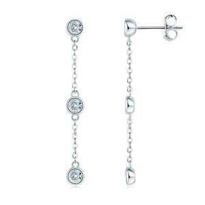 Charm IOGOU Real D VVS1 Moissanite Chain Drop Earrings for Women 925 Silver 3mm Bezel Set Round Cut Long Earrings Accessories Jewelry Z0323