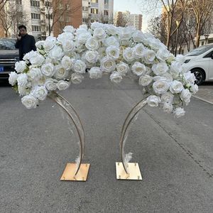 decoration hot luxury white artificial flowers with arch wedding table centerpiece imake719