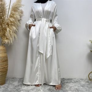 Ethnic Clothing Woman Muslim Ababya Satin Dres Abaya Elegant Dubai Turkey Arabic Islamic Caftan Saudi Cardigan Plain Robe 230324