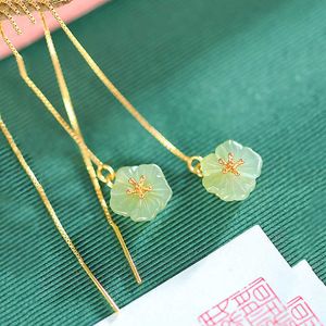 Charm Natural jade plum flower earrings for women Fresh long dangle ear strip new in vintage wedding Jewelry gift for girlfriend Z0323