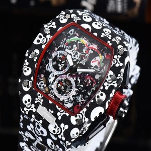 2021 Top digite version Skeleton Dial All Richa Fiber Pattern Case Japan Sapphire Mens Watches Rubber Designer Sport Watches270C