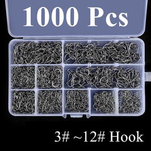 Fishing Hooks 50/100/200/300/400/500/600/1000PCS Fishing Hooks Set High Carbon Steel Barbed FishHooks for Saltwater Freshwater Fishing Gear P230317