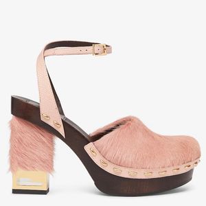 Pink Horsehair sandals for womens Designer Fashion Lizard skin Platform heel dress shoes 8.5CM high Heeled Wood Cork grain sandal Front Rear Strap 35-42 with box