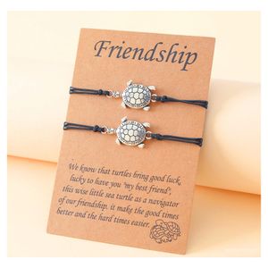 Bracelets de charme personalidade de moda pequena liga de tartaruga artesanal Cartão de amizade Hand Women Bracelet Brange Ajustável 2pcs/Drop DHJ8V